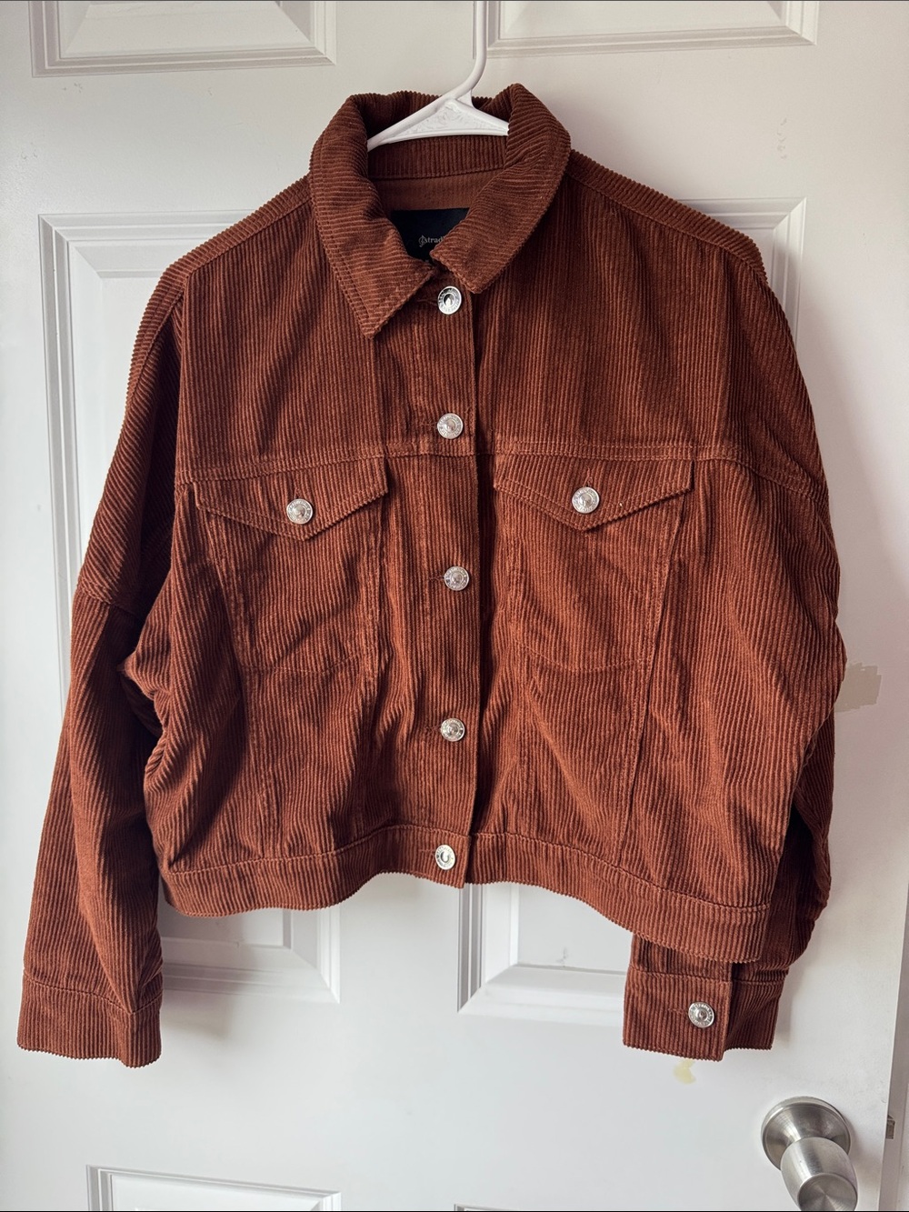 stradivarius Cropped Corduroy Jacket in Rust Brown